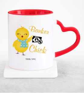 BK Gift Kişiye Özel Mesleki Bankacı Kırmızı Kalpli Kupa Bardak  1