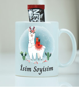 Kişiye Özel Kupa Bardak Lama Desenli - Nescafe Hediyeli