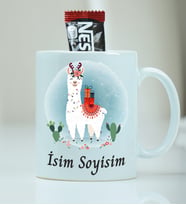 Kişiye Özel Kupa Bardak Lama Desenli - Nescafe Hediyeli
