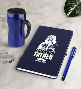 BK Gift Kişiye Özel Baba Lacivert Defter Kalem Termos Mug Seti-2 (Model 1)