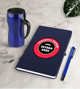 BK Gift Kişiye Özel Yakışıklı Babam Lacivert Defter Kalem Termos Mug Seti-1 (Model 1)