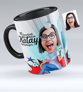 BK Gift Kişiye Özel Bayan Diş Hekimi Karikatürlü Siyah Kupa Bardak  3