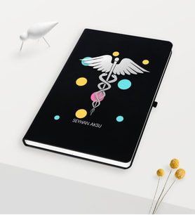 BK Gift Kişiye Özel Tıp Sembolü Temalı Siyah Defter - 1