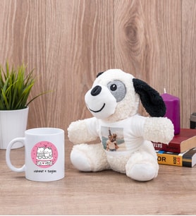 Aşık Çiftlere Özel Beyaz Kupa Bardak ve Peluş Köpek