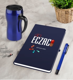 BK Gift Kişiye Özel Eczacı Lacivert Defter Kalem Termos Mug Seti-3 (Model 1)