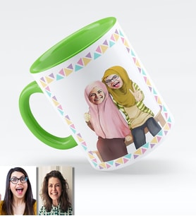 BK Gift Kişiye Özel Türbanlı Karikatürlü Yeşil Kupa Bardak 38y742