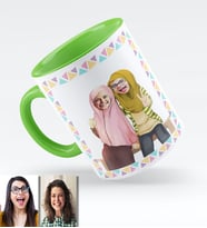 BK Gift Kişiye Özel Türbanlı Karikatürlü Yeşil Kupa Bardak 38y742