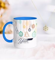 BK Gift Kişiye Özel Yılbaşı Mutlu Yıllar Mavi Kupa ve Kar Tanesi Kolye-15 (Model 1)