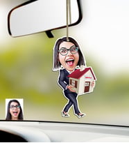 BK Gift Kişiye Özel Bayan Gayrimenkul Danışmanı Karikatürlü Ahşap Araba Dikiz Ayna Süsü (Çok Renkli)
