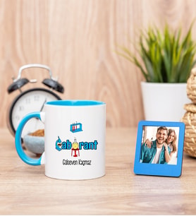 Laborant Mavi Kupa Bardak ve Mavi Mini Fotoğraf Çerçevesi
