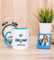 Laborant Mavi Kupa Bardak ve Mavi Mini Fotoğraf Çerçevesi