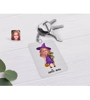 BK Gift Kişiye Özel Küçük Cadı Karikatürlü Şeffaf Pleksi Anahtarlık-1 (Beyaz)