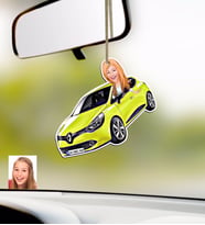 BK Gift Kişiye Özel Bayan Renault Mégane Karikatürlü Ahşap Plakalı Araba Dikiz Ayna Süsü (Beyaz)