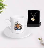 BK Gift Kişiye Özel Sınıf Öğretmeni Türk Kahvesi Fincanı ve İsimli Papatya Kolye Hediye Seti-3 (Model 1)