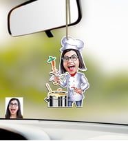 BK Gift Kişiye Özel Bayan Chef Karikatürlü Ahşap Araba Dikiz Ayna Süsü (Çok Renkli)