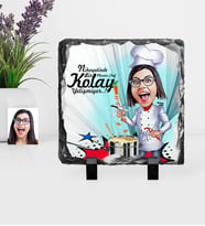BK Gift Kişiye Özel Bayan Chef Karikatürlü Dekoratif Doğal Taş  1