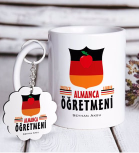 BK Gift Kişiye Özel Almanca Öğretmeni Beyaz Kupa ve Anahtarlık Hediye Seti (Model 1)
