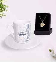 BK Gift Kişiye Özel Sınıf Öğretmeni Türk Kahvesi Fincanı ve İsimli Papatya Kolye Hediye Seti-16 (Model 1)