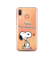 Snoopy Tasarımlı Süper Şeffaf Silikon Telefon Kılıfı Samsung A40