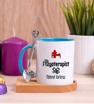 Fizyoterapist Ahşap Altlıklı Mavi Kupa Bardak
