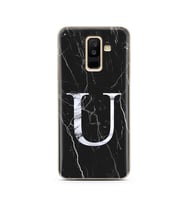 Samsung A6 Plus Siyah Mermer Harf Tasarımlı Telefon Kılıfı U-Harfi 