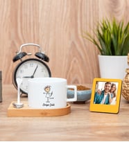 Hemşire Karikatürü Fincan ve Turuncu Mini Fotoğraf Çerçevesi