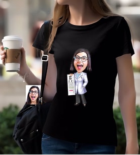 BK Gift Kişiye Özel Bayan Göz Doktoru Karikatürlü Siyah T-Shirt