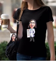 BK Gift Kişiye Özel Bayan Göz Doktoru Karikatürlü Siyah T-Shirt