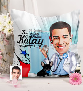 BK Gift Kişiye Özel Bay Veteriner Hekim Karikatürlü  Yastık  1