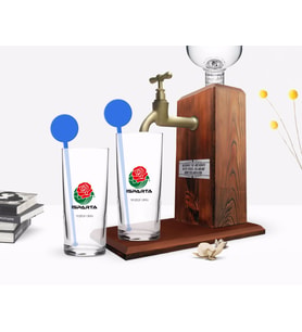 BK Gift Kişiye Özel Renkli Baskılı Isparta Tasarımlı Turistik İkili Vodka Bardağı ve Ahşap Vodka Standı Hediye Seti-1 (Model 1)