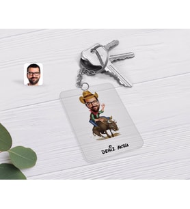 BK Gift Kişiye Özel Rodeo Karikatürlü Şeffaf Pleksi Anahtarlık-1 (Beyaz)
