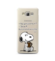 Snoopy Tasarımlı Süper Şeffaf Silikon Telefon Kılıfı Samsung A7 (2015)