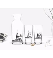 BK Gift Kişiye Özel Renkli Baskılı Kız Kulesi Tasarımlı İkili Rakı Bardağı ve Karaf Hediye Seti-3 (Beyaz)