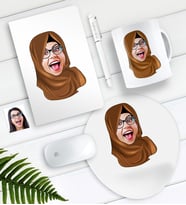 BK Gift Kişiye Özel Tesettürlü Bayan Karikatürlü Defter Kalem Kupa Mouse Pad Seti (Model 1)
