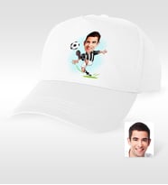 BK Gift Kişiye Özel Bay Futbolcu Siyah Beyaz Karikatür Beyaz Şapka  1