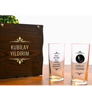Ahşap Kutulu İsim ve Fotoğraf Baskılı 2'li Rakı Bardağı Seti