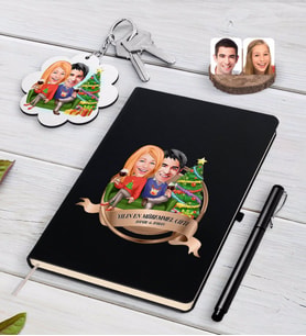 BK Gift Kişiye Özel Yılın En Mükemmel Çifti Karikatürlü Siyah Defter Kalem ve Anahtarlık Hediye Seti-64 (Model 1)