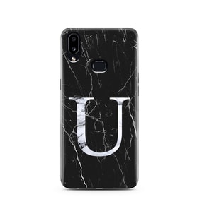 Samsung A10s Siyah Mermer Harf Tasarımlı Telefon Kılıfı U-Harfi 