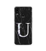 Samsung A10s Siyah Mermer Harf Tasarımlı Telefon Kılıfı U-Harfi 