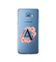 Pembe Çiçekli Harf Tasarım Süper Şeffaf Silikon Telefon Kılıfı Samsung C5 Pro   
