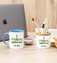 Fitness Eğitmeni Mavi Kupa Bardak Ve Kalemlik Seti