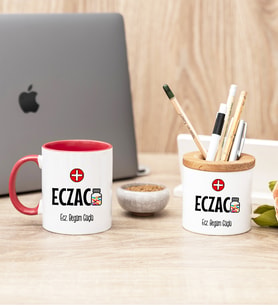 Eczacı Kırmızı Kupa Bardak Ve Kalemlik Seti