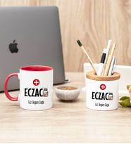 Eczacı Kırmızı Kupa Bardak Ve Kalemlik Seti