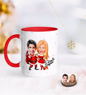 BK Gift Kişiye Özel Yeni Yıl Sevgililer Karikatürlü Kırmızı Kupa ve Kar Tanesi Kolye-3 (Model 1)