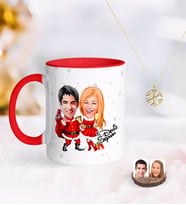 BK Gift Kişiye Özel Yeni Yıl Sevgililer Karikatürlü Kırmızı Kupa ve Kar Tanesi Kolye-3 (Model 1)