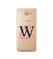 Pembe Çiçekli Harf Tasarım Süper Şeffaf Silikon Telefon Kılıfı Samsung C9 Pro W-