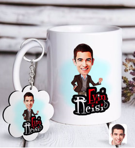 BK Gift Kişiye Özel Evin Reisi Karikatürlü Beyaz Kupa ve Anahtarlık Hediye Seti-2 (Model 1)