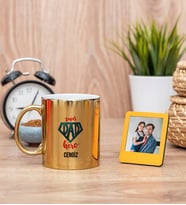Super Dad Gold Kupa Bardak ve Sarı Mini Fotoğraf Çerçevesi