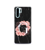 Mermer Çiçekli Harf Tasarım Süper Şeffaf Silikon Telefon Kılıfı Huawei P30 Pro G