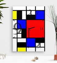 BK Gift Kişiye Özel Mondrian Ahşap Tablo Duvar Saati-4 (Çok Renkli)